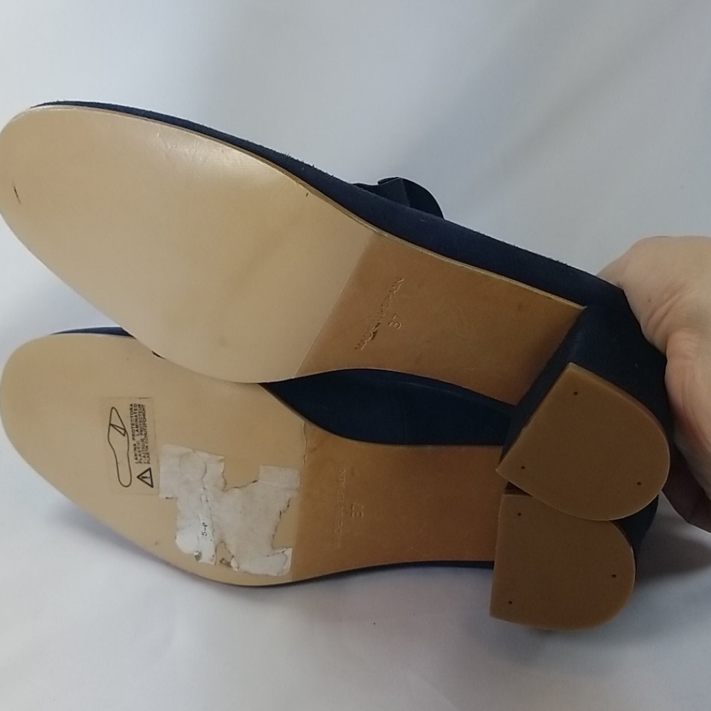Anthropologie Kmb Navy Blue Suede Ruffle Heels Coquette Romantic Heels - Picture 9 of 11